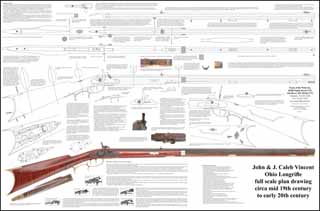 Plan drawing,
full exact size,
John Vincent & Son longrifle